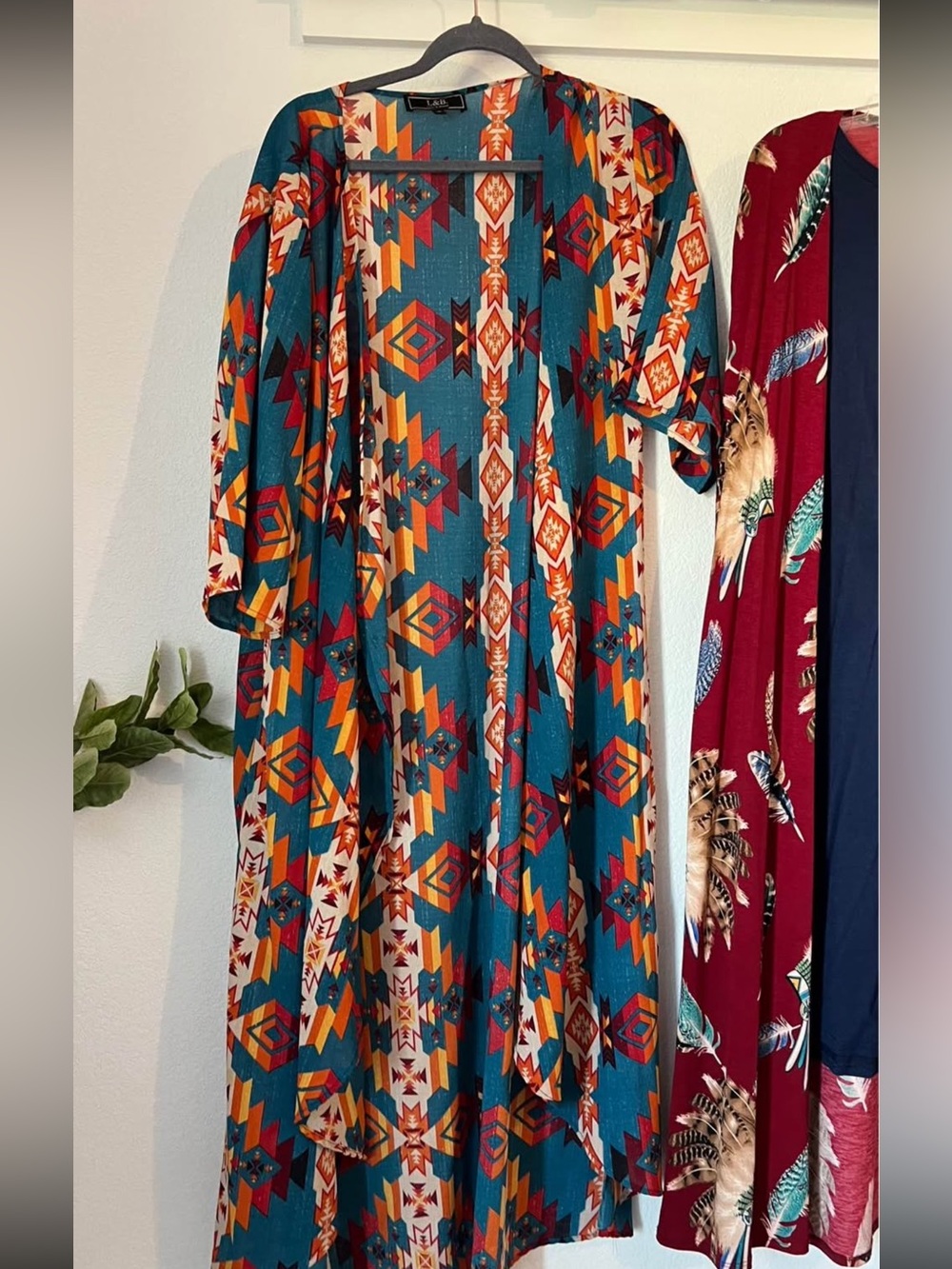 Lucky & Blessed Teal Aztec Print Maxi Kimono